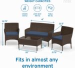 Nestl Outdoor Patio Furniture Sofas, Standard, Brown Base/Navy Blue Cushions - Image 4