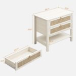 SICOTAS Night Stands Set of 2 for Bedroom, Large Bedside Tables with Drawer & Open Shelf, Wide Boho Rattan Nightstand Set Narrow Side Table for Master Bedroom - Image 3