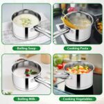 TeamFar 2 qt Saucepan with Lid, Stainless Steel Small Sauce Milk Pan with Tri-ply Bottom for Induction/Gas/Electric/Ceramic, Healthy & Heavy Duty, Mirror Finish & Straight Side, Dishwasher Safe - Image 6
