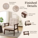 Bonzy Home Mid-Century Modern Accent Chair, Upholstered Fabric Armchair with Solid Wood Frame, Comfy Retro Leisure Chair Reading Chair for Living Room, Bedroom - Image 5