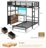 DICTAC Bunk Bed with L-Shaped Desk,5 Storage Drawers and 2 Shelves Metal Twin XL Over Twin Bunk Bed with LED Lights and Charging Station,bunk Beds with Safety Guardrail & Ladder,Space-Saving,Black - Image 3