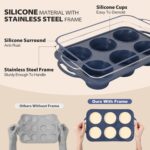 Jumbo Silicone Muffin Pan with Metal Frame, Non Stick Silicone Cupcake Pan with Handles 6 Cup, BPA Free Silicon Muffin Tin Tray Extra Large for baking, egg bites, Cupcake Mold Grey - Image 4