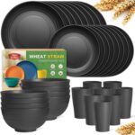 Teivio 32-Piece Kitchen Plastic Wheat Straw Dinnerware Set, Service for 8, Unbreakable Modern Dish Set - Dinner Plate/Dessert Plate/Cereal Bowl/Cup, for Apartment Essentials, Outdoor Camping,Black - Image 2