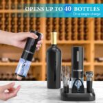 Electric Wine Opener with Charging Base, Cordless Electric Wine Bottle Opener with 2-in-1 Aerator &Pourer, Foil Cutter, 2 Vacuum Preservation Stoppers, Display Charging Station for Easy Storage - Image 5