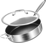 DELARLO Frying Pan,12 inch Tri-Ply Stainless Steel Skillet,6 Quart Saute Pan with lid, Compatible with All Cooktops,Oven Up to 660℉,Chicken Fryer,Dishwasher-Friendly - Image 2