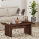 BON AUGURE Coffee Table for Living Room, Farmhouse Wood Center Table, Rectangle Mid-Century Living Room Tables, Unique Fluted Panel Coffee Tables (Rustic Oak, 43Inch) - Image 8