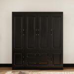 Wooden Armoire Wardrobe Closet：Modern Armoire Wardrobe Closet with 4 Doors, 2 Drawers and Hanging Rods for Tall Cabinet, Large Capacity Clothes Storage Cabinet for Bedroom Home, Black - Image 4