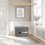 Storage Ottoman with Extra Thick Foam Padded Seat, Foldable Foot Rest Stool with Linen Fabric, 43L Ottoman with Storage Bench for Bedroom Living Room, Holds Up to 300lbs, 17x13x13in, Dark Gray - Image 3