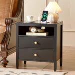 Huuger Black Nightstand Set of 2, Night Stand with Charger Station, Bedside Table with 2 Drawers, Bed Side Tables for Bedroom, Modern Nightstands, Metal Knobs, Painted Surface | with Charger Station, 2 Drawers, Bed Side Tables, for Bedroom, Metal Knobs, Painted Surface - Image 6