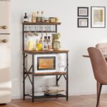 Furologee Kitchen Bakers Rack with Hutch, Coffee Bar Station 4 Tiers, Microwave Oven Stand with 6 S Hooks and Pegboard, Kitchen Microwave Rack for Spice Organizer Workstation, Rustic Brown - Image 3