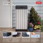 Keter Rockford 38‑Gallon Outdoor Trash Can – Resin Patio Garbage Bin with Locking Lid & Easy‑Clean Drip Tray, Weather‑Resistant Design, Grey - Image 4