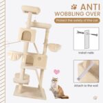 SHA CERLIN 65in Larger Cat Tree Tower Condo for Indoor Kitties/Multi-Level Furniture Activity Center with Wide Base/Cozy Plush Cat Perches/Baskets/Sisal Scratching Posts and Hammock/Beige - Image 8