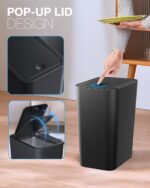 Bathroom Trash Can with Lid, 2 Pack 4 Gallons/15 Liters Garbage Can with Pop-Up Lid, Small Plastic Trash Can, Slim Trash Bin Waste Basket for Bathroom, Bedroom, Office, Living Room(Black) - Image 4
