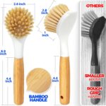 Holikme 3 Pack Dish Brush Set with Bamboo Handle, Kitchen Brushes for Cleaning Pot, Sink and Stove, Skillet Scrubber with Tough Bristles for Cast Iron Grill Pan, Yellow White Black - Image 7