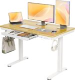 Claiks Bamboo Standing Desk with Drawers, 48×24 Inch Adjustable Stand Up Desks, Quick Install Computer Desk with USB and TapeC Ports, Bamboo - Image 2