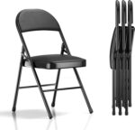 VECELO 4-Pack Folding Chairs Portable Metal with Ultra Soft PU Padded Cushion Seats for Home Office, Black, Square - Image 2