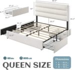 Lifezone Queen Bed Frame with Storage Drawers, Queen Size Platform Bed Frame with Velvet Upholstered Headboard, Metal Support, No Box Spring Needed, Noise-Free, Easy Assembly, Bedroom Furniture, Beige - Image 3
