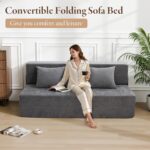 HOMFINE Folding Sofa Bed - Convertible Sleeper Chair with Pillow, Fold Out Couch, Memory Foam Floor Mattress, Futon Couch, Lazy Sofa for Living Room/Dorm/Guest Room/Home Office, Grey, Queen Size - Image 5