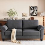 70" Sofa Living Room Couch, Velvet Deep Couches for Small Spaces, Mid Century Modern Loveseat with Storage Bag, Bedroom, Apartment, Office, Removable Sofa Cover Spring Cushions, Fast Assembly, Grey - Image 2