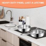 EWFEN 12 Inch Tri-Ply Stainless Steel Frying Pan, Compatible with All Cooktops Up to 600℉, Large Frying Pan with lids, Induction-Ready Skillet, Dishwasher and Oven Safe, Even Heat, 12" Saute Pan+Lid - Image 6