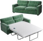 Marsail Pull Out Sofa Bed, Full Size Sleeper Sofa with Memory Foam Mattress, 2 USB Charging Ports & Removable Covers, Chenille Loveseat Couch for Living Room, Apartment, Green - Image 2