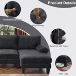 Karl home 111" Sectional Sofa U-Shaped 4-Seat Couch with Chaises Wood Grian Legs Chenille Fabric Upholstered for Living Room, Apartment, Office, Black - Image 5