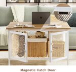 FABATO Flip Top Coffee Table, Square Coffee Table Metal Wood, Farmhouse Lift Up Coffee Tables Cocktail Table with Wire Mesh Barn Door and Storage, Steel Frame, Small Tea Table for Living Room, White - Image 7