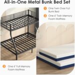 Bunk Beds Twin Over Full Size with 6'' Mattresses Included, Heavy Duty Metal Bunk Bed Frame with Angled Ladder for Teens and Adults, for Spaces-Saving, Smooth Rounded Edges, Black - Image 3