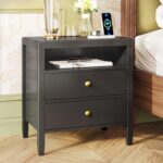Huuger Black Nightstand Set of 2, Night Stand with Charger Station, Bedside Table with 2 Drawers, Bed Side Tables for Bedroom, Modern Nightstands, Metal Knobs, Painted Surface | with Charger Station, 2 Drawers, Bed Side Tables, for Bedroom, Metal Knobs, Painted Surface - Image 5