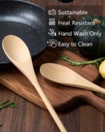 MORGLES 5 Pcs Wooden Spoons for Cooking, 12 Inches Long Handle Spoons for Mixing, Tasting Stirring Food, Large Wooden Cooking Utensils for Kitchen and Crafts - Image 6