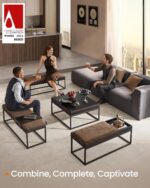 SONGMICS Home LUIZ Collection - Ottoman, Square Coffee Table, Footstool, Reversible Top, Padded Seat, Side Table, Minimalist, Steel Frame, Max. Load 660 lb, for Living Room, Walnut Brown ULOM077K01 - Image 7