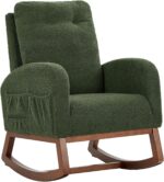 Rocking Chair Nursery, Nursery Rocking Chairs with Side Pocket, Teddy Fabric Glider Rocker Nursing Chair with High Back for Living Room, Bedroom, Green - Image 8