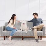 Best Choice Products 77" Mid Century Modern Boucle Loveseat Sofa, Couch, Convertible Sofa Sleeper Bed w/Real Wood, Removable Armrest - Frost Gray - Image 3