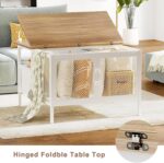FABATO Flip Top Coffee Table, Square Coffee Table Metal Wood, Farmhouse Lift Up Coffee Tables Cocktail Table with Wire Mesh Barn Door and Storage, Steel Frame, Small Tea Table for Living Room, White - Image 8