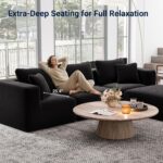 Avenco 141” U-Shaped Modular Sectional with 4 Ottomans, Individually Wrapped Coil Support & Corduroy Fabric, Zero Assembly 8-Piece Set for Spacious Living Room, Black - Image 8