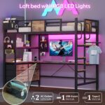 Loft Bed with Desk,Twin Loft bed with Desk & LED Lights and Charging Station,Bunk Bed with Desk & 5 Large Drawer Cabinets and 2 open Shelves,Loft Bed Twin Size with Safety Guard Ladder,Vintage Brown - Image 6