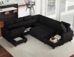 Belffin Oversized Sofa Bed Modular Sectional Sleeper Sofa with Pull Out Bed L Shaped Couch with Storage Chaise Black Couch - Image 4