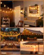 Brightown Outdoor String Lights 29 Feet G40 LED Patio Lights, Plug-in, 13 Plastic Edison Bulbs(1 Spare), Waterproof Connectable Hanging Light for Backyard Porch Balcony Party Decor, E12 Base, Black - Image 7