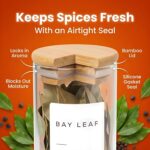 Empty Spice Jars with Label Pack (12x Bamboo Lid Glass Jar). Small 6oz Spice Storage Bottles with 112 Printed Stickers and 48 Writable Pantry Labels for Seasoning Containers - Image 3