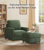 Kidirect 35.5in Corduroy Sofa Accent Chair, Tool-Free Setup Living Room Couch Accent Chairs, Reading Chair for Bedroom 22.5in Extra Deep Seats, Comfy Arm Chairs for Office, All-Wood Reading Nook Green - Image 8