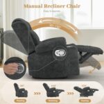 Recliner Chair for Adults, Oversized Fabric Manual Pull Tab Reclining Chair with Cup Holders, Minimalist Style Single Sofa for Living Room, RV (Grey) - Image 4