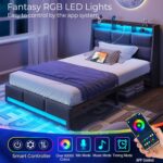 Rolanstar Twin Size Bed Frame with LED Lights and Charging Station, Upholstered Bed Storage Headboard & Drawers, Heavy Duty Wood Slats, Easy Assembly - Image 4