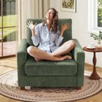 Kidirect 35.5in Corduroy Sofa Accent Chair, Tool-Free Setup Living Room Couch Accent Chairs, Reading Chair for Bedroom 22.5in Extra Deep Seats, Comfy Arm Chairs for Office, All-Wood Reading Nook Green - Image 2