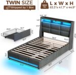 Rolanstar Twin Size Bed Frame with LED Lights and Charging Station, Upholstered Bed Storage Headboard & Drawers, Heavy Duty Wood Slats, Easy Assembly - Image 3
