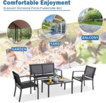Vongrasig 4 Pieces Patio Furniture Sets,Outdoor Patio Conversation Sets with Glass Coffee Table, Small Porch Balcony Furniture, Patio Table and Chairs Set for Garden, Backyard (Black) - Image 4