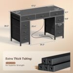 PRAISUN 47 Inch Office Desk with Outlets, Computer Desk with 9 Fabric Drawers, Writing Gaming Work Study Desk for Bedroom, Living Room, Home Office, Large Storage, Black - Image 4