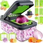12-in-1 Vegetable Chopper, 7 Blade Veggie Chopper, Practical Food Chopper with Container, Cheese Grater, Home Essentials & Kitchen Gadgets(Green/Grey) - Image 2