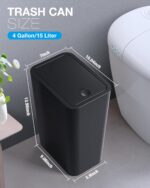 Bathroom Trash Can with Lid, 2 Pack 4 Gallons/15 Liters Garbage Can with Pop-Up Lid, Small Plastic Trash Can, Slim Trash Bin Waste Basket for Bathroom, Bedroom, Office, Living Room(Black) - Image 6