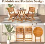 3-Piece Bistro Set Outdoor, Acacia Wood Folding Patio Furniture Set for Backyard Garden Porch, 2 Chairs and 1 Cafe Table, Teak Finish, Light Brown - Image 5