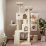 SHA CERLIN 65in Larger Cat Tree Tower Condo for Indoor Kitties/Multi-Level Furniture Activity Center with Wide Base/Cozy Plush Cat Perches/Baskets/Sisal Scratching Posts and Hammock/Beige - Image 3